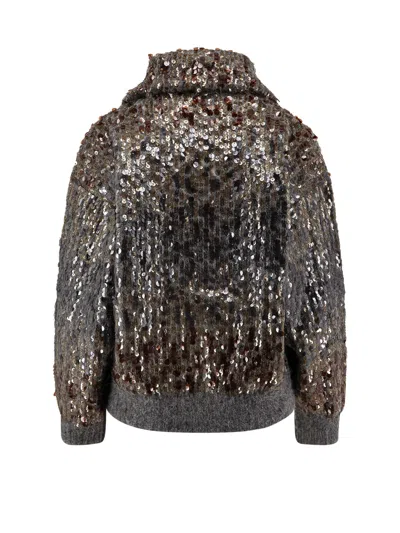 Brunello Cucinelli Mohair-blend Sequin-embellished Cardigan In Gray