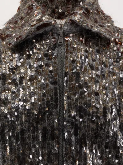 Brunello Cucinelli Mohair-blend Sequin-embellished Cardigan In Gray