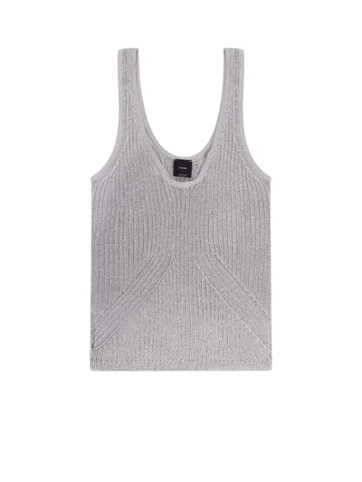 Pinko Noha Viscose And Metallized Fibre Tank Top In Gray
