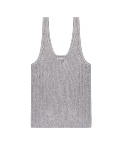 Pinko Noha Viscose And Metallized Fibre Tank Top In Gray