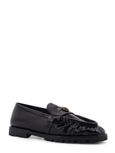 Pinko Nora Love Birds Leather Loafers In Black