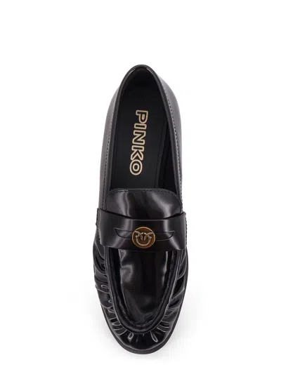 Pinko Nora Love Birds Leather Loafers In Black