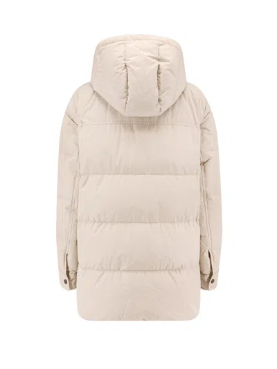 Brunello Cucinelli Nylon And Cotton Hooded Down Jacket In Neutral