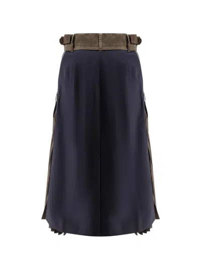 Sacai Wool And Nylon Midi Skirt In Black