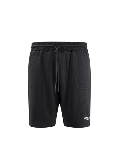 Represent Nylon Bermuda Shorts With Frontal Logo Print In Black