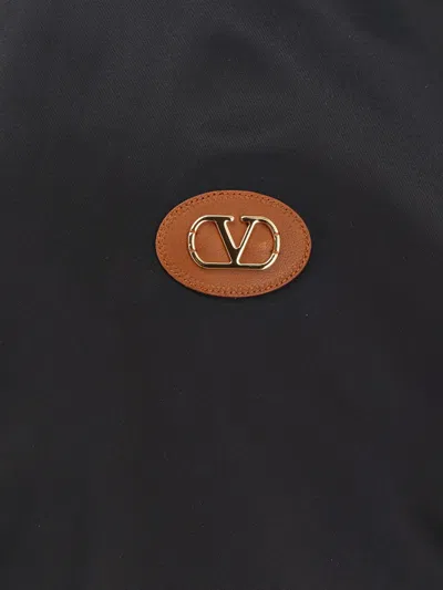 Valentino Garavani Nylon Hooded Jacket With Drawstring In Blue