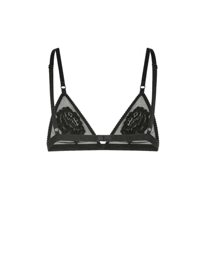 Dolce & Gabbana Tulle Triangle Bra W/ Lace Embroidery In Multi