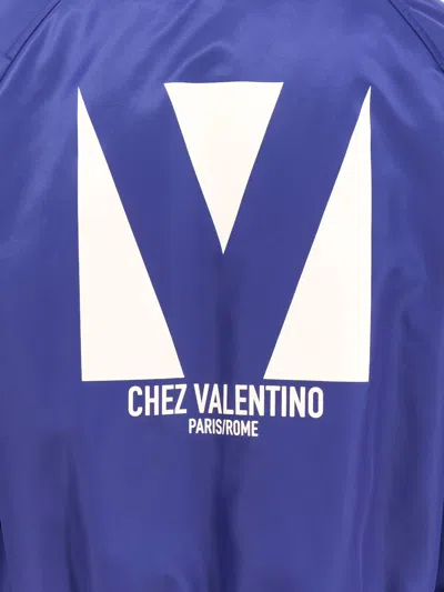 Valentino Blue Bomber Jacket In Printed Polyamide With Zip And High Collar In Blue
