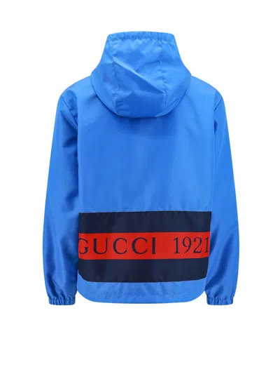 Gucci Web And Logo Print Windbreaker Jacket In Blue