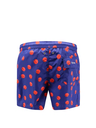 Kiton Ciro Paone Nylon Swim Trunk With All-over Print In Blue