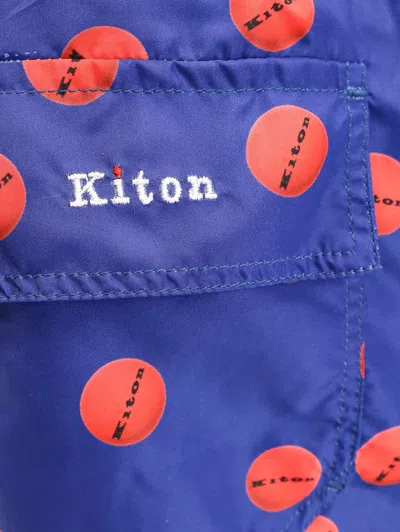 Kiton Ciro Paone Nylon Swim Trunk With All-over Print In Blue