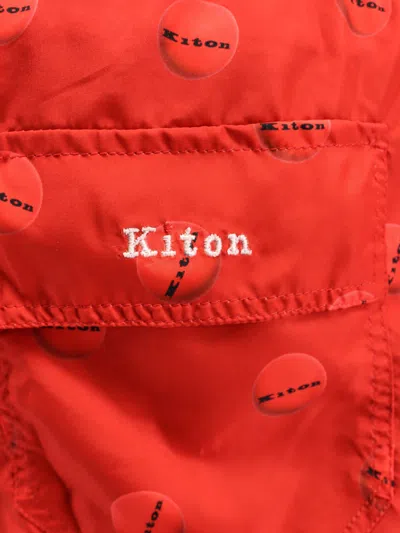 Kiton Ciro Paone Nylon Swim Trunk With All-over Print In Red