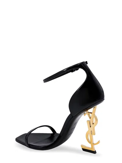 Saint Laurent Opyum Patent Leather Sandals With Structured Heel Featuring Metal Ysl Initials And Adj