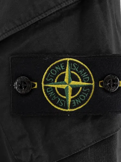 Stone Island Hoodie With Zip And Sleeve Pockets In Black