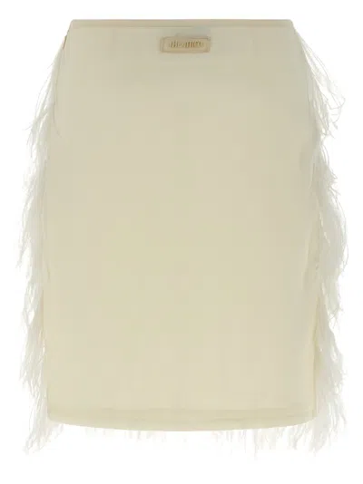 Attico Elastic Waistband Feather Detailed Skirt In Neutral