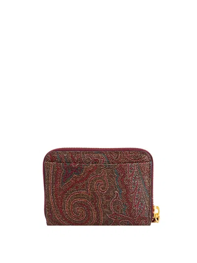Etro Paisley Fabric Card Holder With Embroidered  Pegaso Logo In Brown