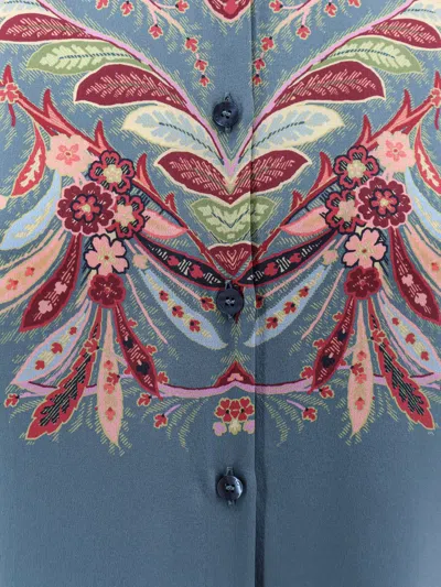 Etro Paisley Print Crepe De Chine Long-sleeved Shirt In Blue
