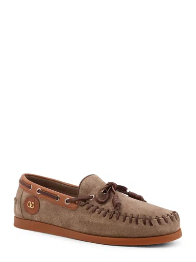 Valentino Palm Avenue Suede And Leather Loafers In Brown