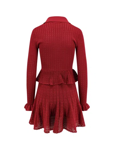 Self-portrait Burgundy Mini Dress With V-neck And Flared Hem In Red