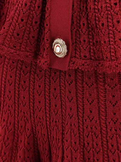 Self-portrait Burgundy Mini Dress With V-neck And Flared Hem In Red