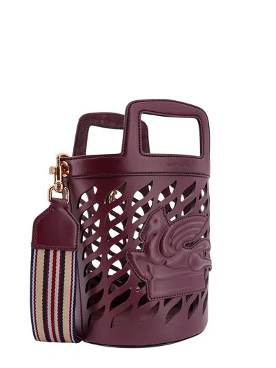 Etro Perforated Leather Bucket Bag With Shoulder Strap In Burgundy