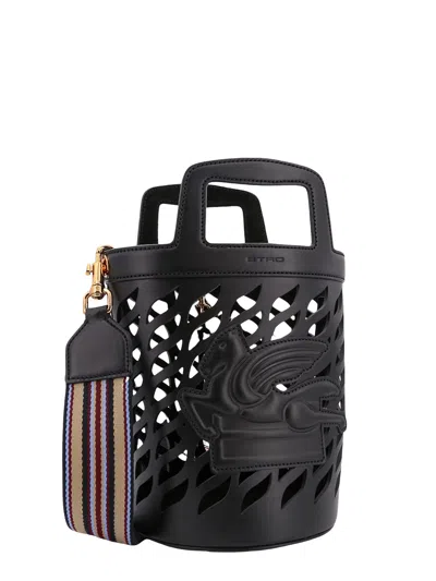 Etro Perforated Leather Bucket Bag With Shoulder Strap