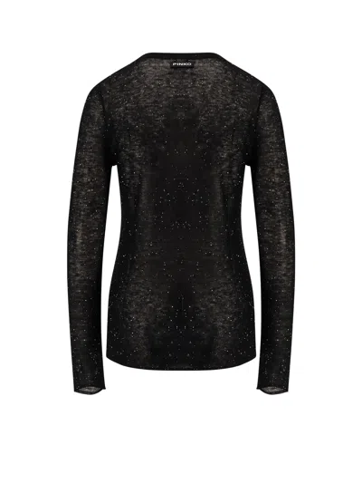 Pinko Pico Wool Top With Rhinestones In Black