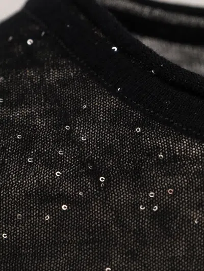 Pinko Pico Wool Top With Rhinestones In Black