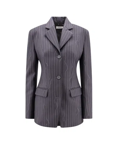 Off-white Pinstripe Fabric Blazer With Shoulder Pads In Multi