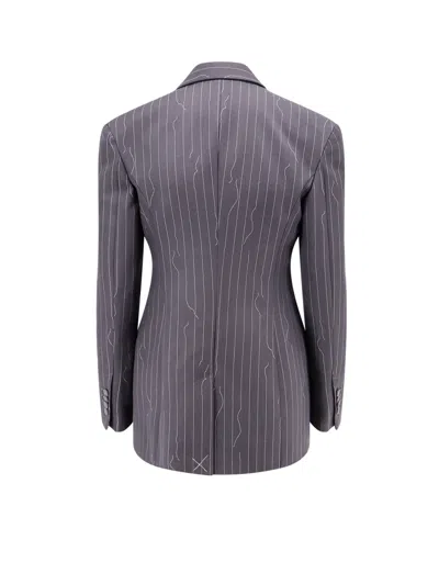 Off-white Pinstripe Fabric Blazer With Shoulder Pads In Multi