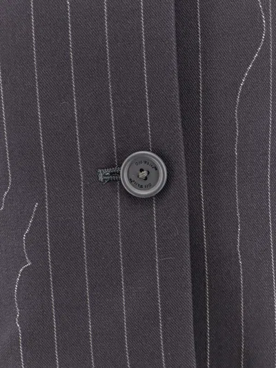 Off-white Pinstripe Fabric Blazer With Shoulder Pads In Multi
