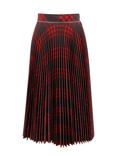Burberry Pleated Check Midi Skirt In Red