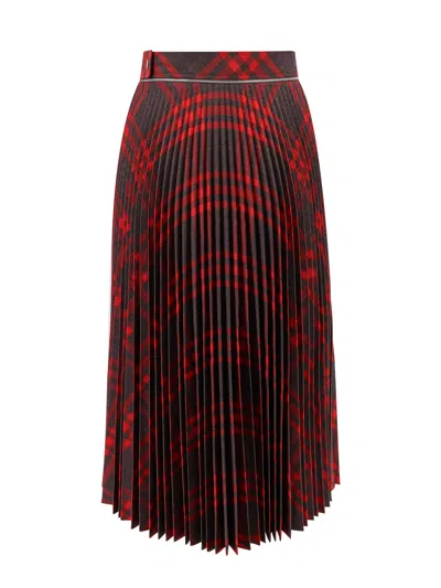 Burberry Pleated Check Midi Skirt In Red