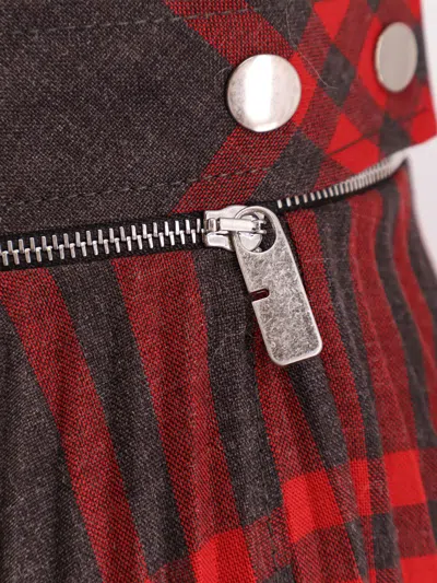 Burberry Pleated Check Midi Skirt In Red