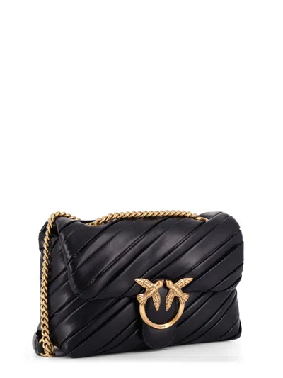 Pinko Plissé Leather Shoulder Bag With Love Birds Buckle