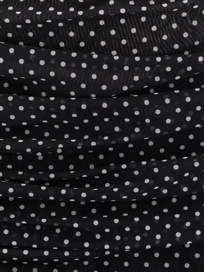 Dolce & Gabbana Polka Dots Tulle Draped Midi Dress In Black