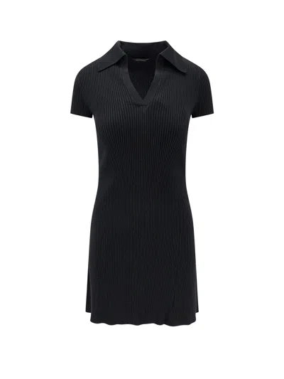 Balenciaga Wool Blend Mini Dress With Ribbed Texture In Black