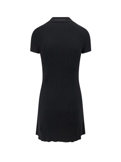 Balenciaga Wool Blend Mini Dress With Ribbed Texture In Black