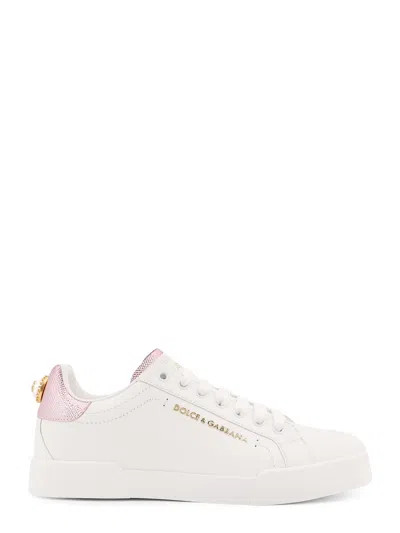 Dolce & Gabbana Portofino Leather Low-top Sneakers With Lateral Lettering Logo In Pink