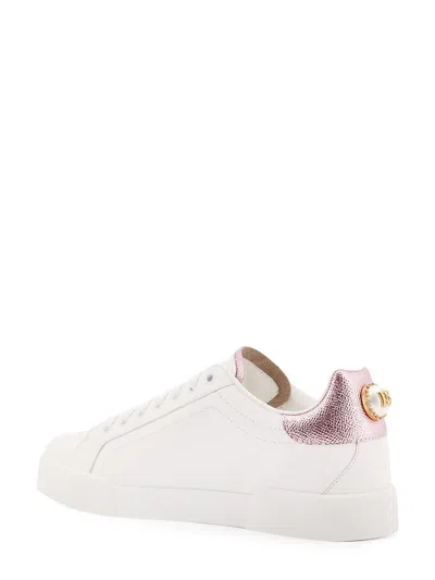 Dolce & Gabbana Portofino Leather Low-top Sneakers With Lateral Lettering Logo In Pink
