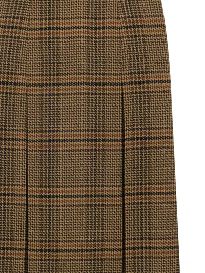 Saint Laurent Wool And Cashmere Prince Of Wales Midi Skirt Clothing In Brown