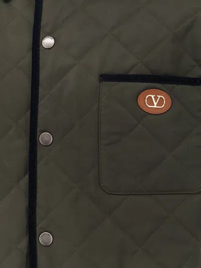 Valentino Quilted Shirt Jacket With "vlogo" Patch In Black