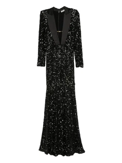 Elisabetta Franchi Red Carpet Dress In Full Sequins Clothing In Black