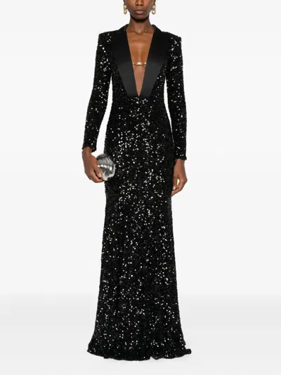 Elisabetta Franchi Red Carpet Dress In Full Sequins Clothing In Black