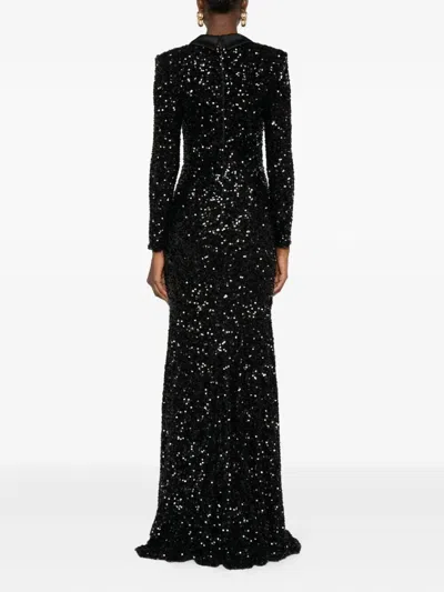 Elisabetta Franchi Red Carpet Dress In Full Sequins Clothing In Black