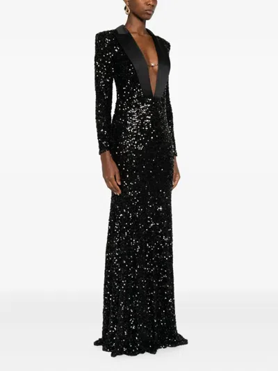 Elisabetta Franchi Red Carpet Dress In Full Sequins Clothing In Black