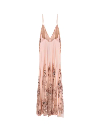 Elisabetta Franchi Red Carpet Dress In Silk Georgette Fabric And Embroidered Lace In Pink