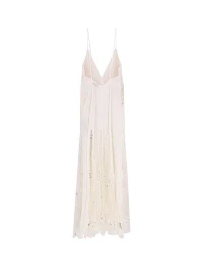 Elisabetta Franchi Red Carpet Dress In Silk Georgette Fabric And Embroidered Lace In White
