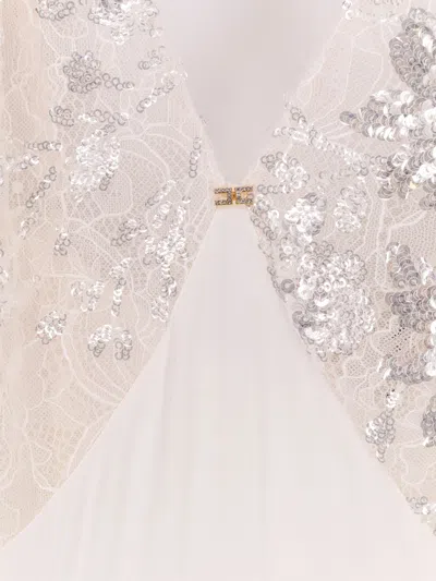 Elisabetta Franchi Red Carpet Dress In Silk Georgette Fabric And Embroidered Lace In White