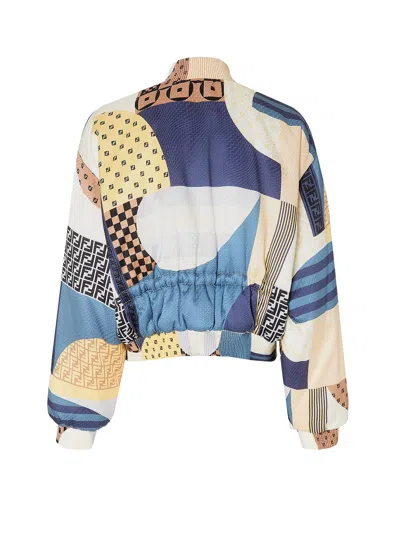 Fendi Reversible Patchwork Silk Bomber In Gold